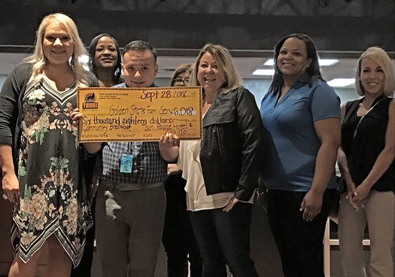 The Golden State Family Services agency was on hand at the Tachi Palace Hotel and Casino monthly breakfast, receiving a check for $6,018. Director Crystal Chavez-Fullner accepted the gift.